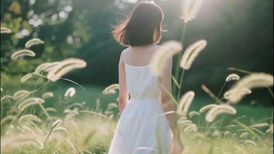 情绪片草坪上的清新少女