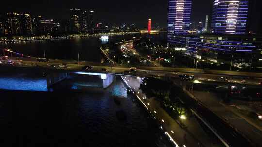 广州城市夜景交通航拍