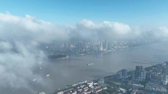 武汉城市风光航拍南岸嘴江滩公园长江风景