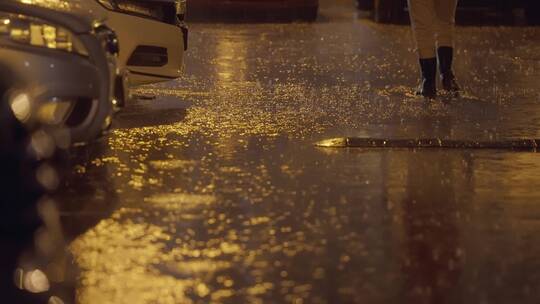 倾盆大雨中的安静的停车场视频素材模板下载