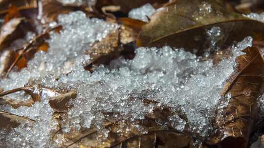 春天来了，草地上的雪冰雪消融