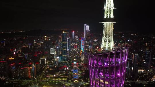 广东省广州市珠江新城天河CBD夜景航拍