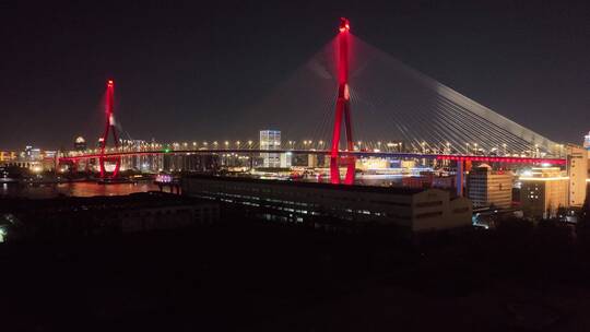上海杨浦大桥夜景航拍视频素材模板下载