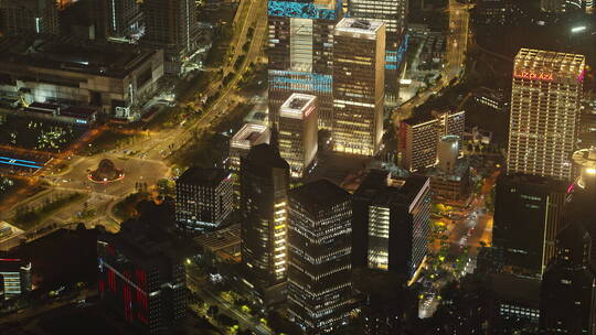 航拍上海陆家嘴张杨路世纪大道夜景