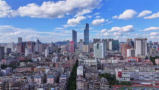 云南昆明城市风景建筑蓝天白云航拍