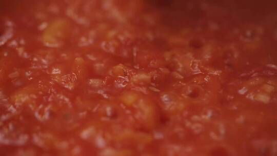 平底锅熬番茄酱视频素材模板下载