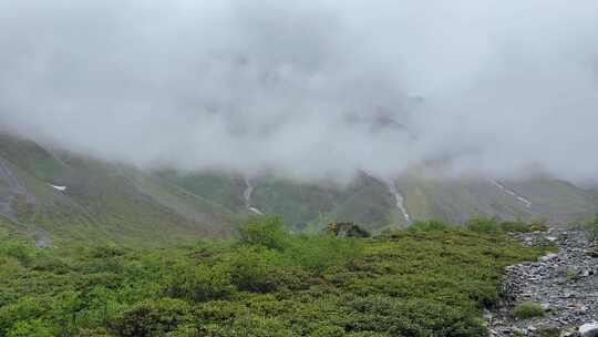 航拍四川甘孜磨西镇海螺沟高山草甸河谷风光