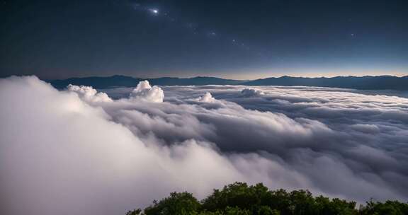 夜空下的云海与山脉景观