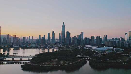 深圳湾人才公园看深圳CBD大厦和日落夜景