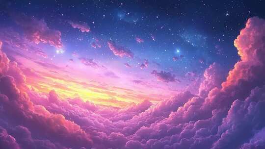 梦幻星空与绚烂云海景观
