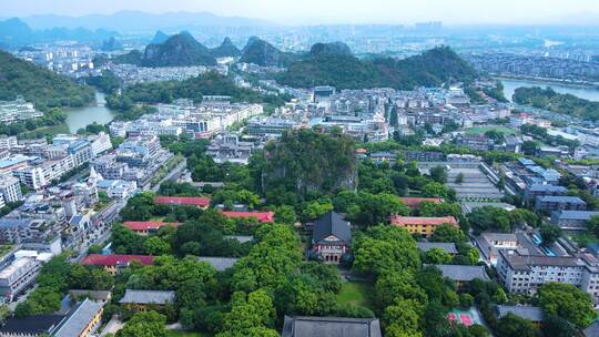 桂林独秀峰王城景区靖江王府航拍市区全景视频素材模板下载