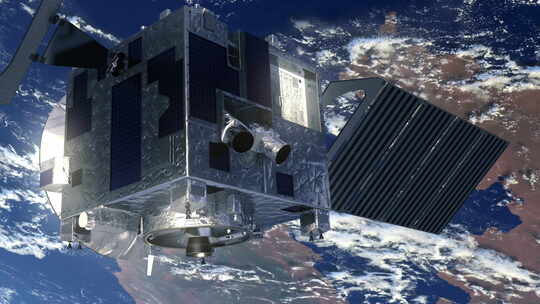 卫星部署太阳能电池板绕地球运行