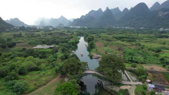 广西壮族自治区桂林市阳朔遇龙河风光航拍