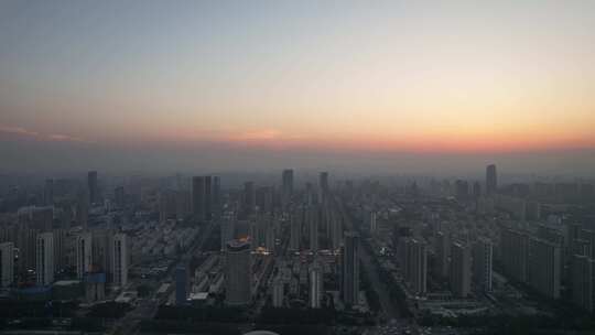 山东日照城市夕阳晚霞日落航拍