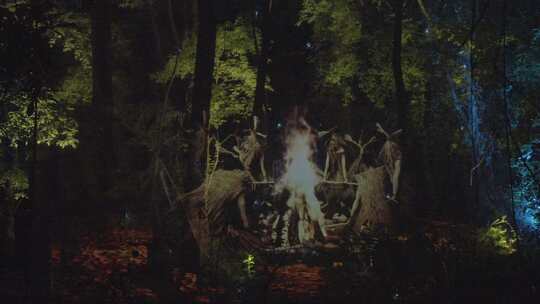 原始人围着篝火跳舞
