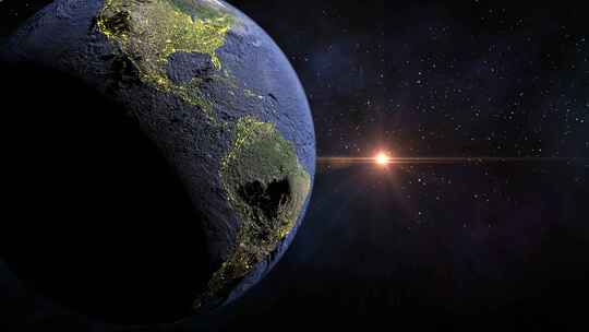 地球在太空中与太阳一起旋转的三维行星