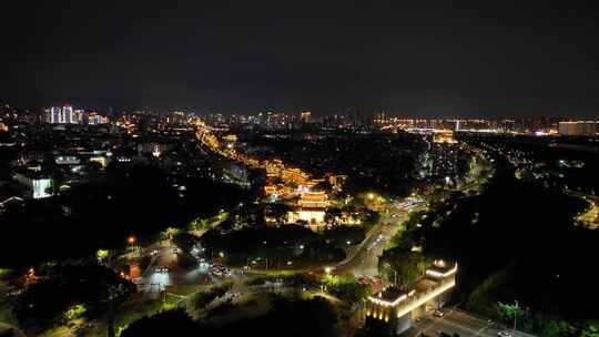 泉州临漳门夜景航拍鲤城区夜晚新门街夜景视频素材模板下载