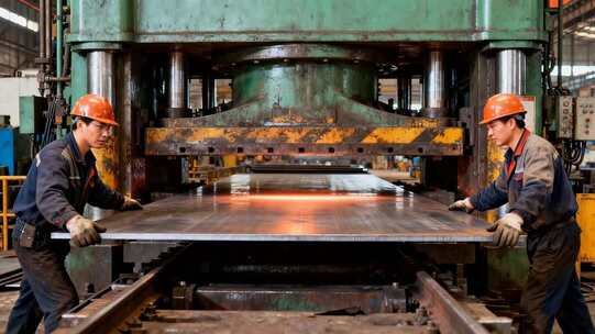 工人工厂操作重型冲压机械