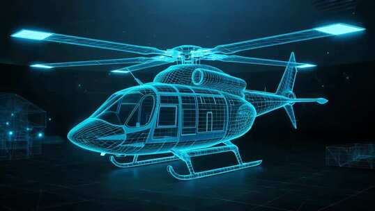 线框风格3D直升机展示