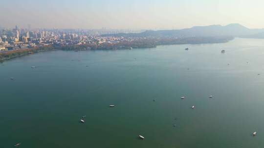 杭州西湖景区游船航拍
