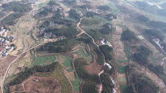 航拍山村梯田田园风光