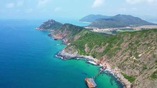 海南陵水虎岭尖岭高视角航拍蔚蓝色海岸线