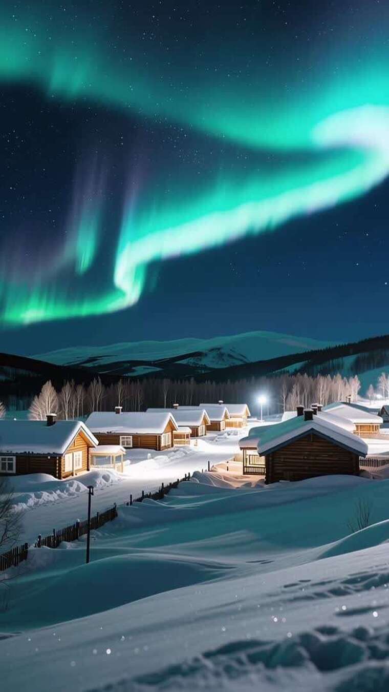 【竖屏】北极村雪屋星空极光