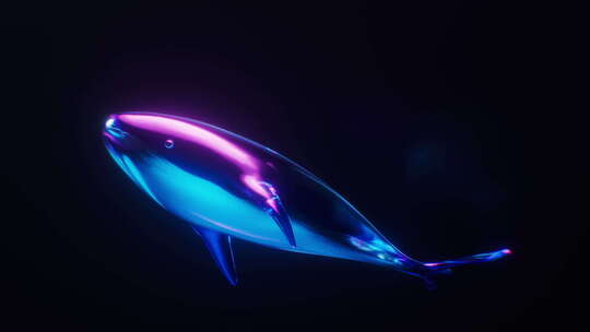 游动的鲸鱼与霓虹灯光效果3D渲染
