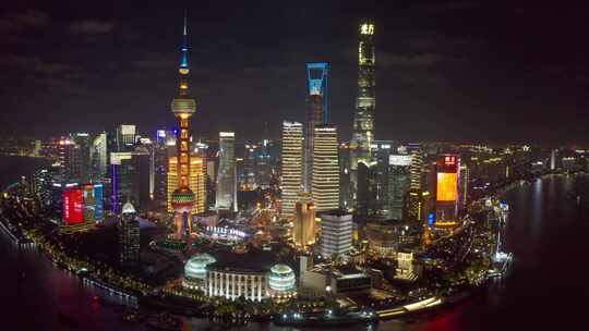 航拍上海陆家嘴外滩现代城市夜景