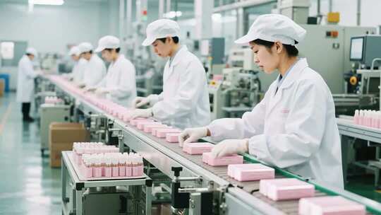 工厂工人流水线作业