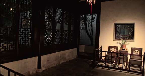 中式古建筑夜间门窗室内设计