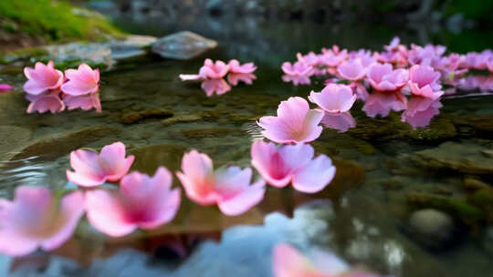 花瓣飘落水中