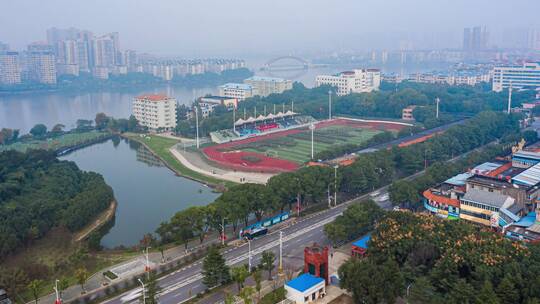 航拍鄂州湖北高校大学新生军训会操延时