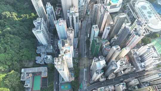 香港道路交通俯拍街道车流城市建筑俯瞰楼房