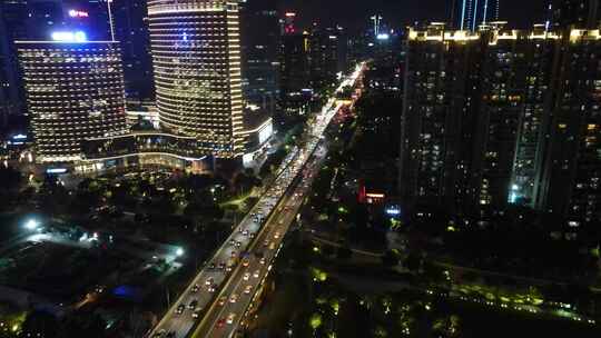 广州城市夜景交通航拍
