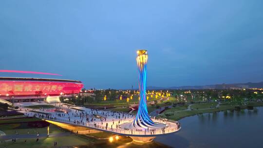 成都东安湖火炬国庆夜景视频素材模板下载