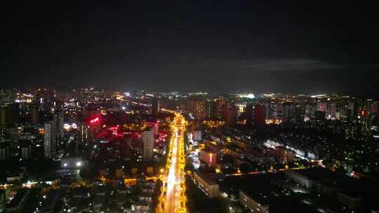 航拍山东泰安城市夜景