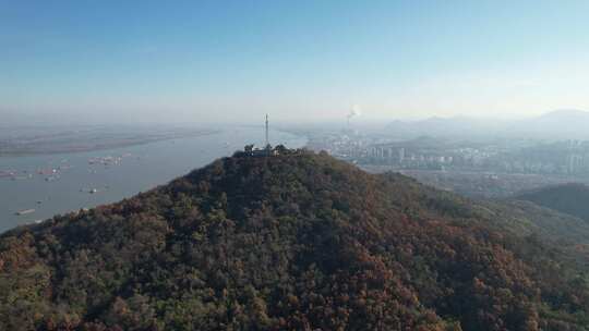 冬日南京栖霞山城市风光航拍素材