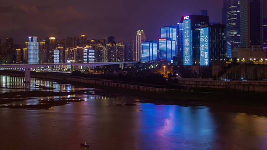 重庆夜城河畔城市景观与桥梁