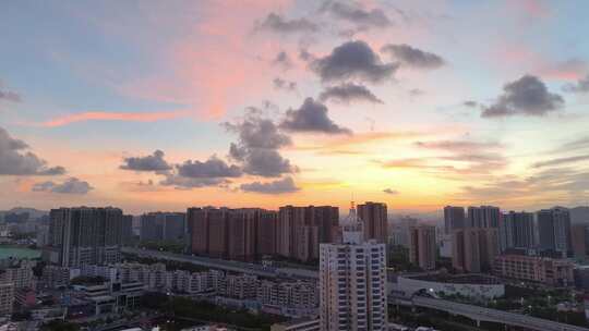 深圳沙井晚霞夜景航拍合集