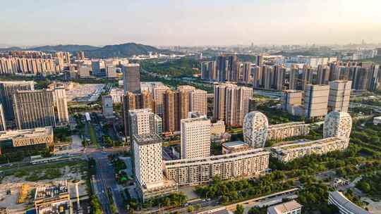 中国广州萝岗香雪商业建筑群环绕延时航拍4k