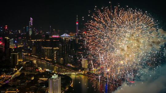 广州荔湾春节烟花航拍