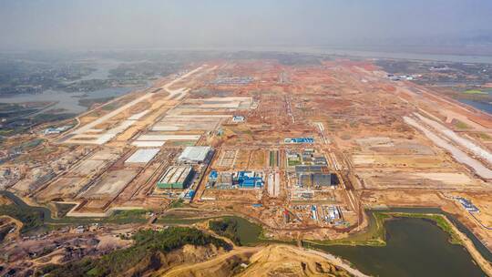 航拍延时建设鄂州花湖机场鄂州顺丰货运机场