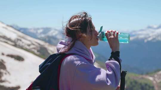 饮料，水瓶，女人，徒步旅行