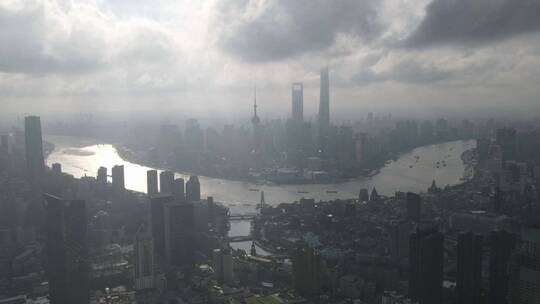 外滩航拍延时，上海黄浦江陆家嘴_0331视频素材模板下载