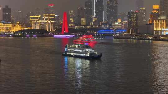 航拍上海 黄浦江夜景 城市风光