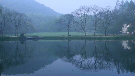 杭州西湖太子湾公园雾景4K视频素材视频素材模板下载