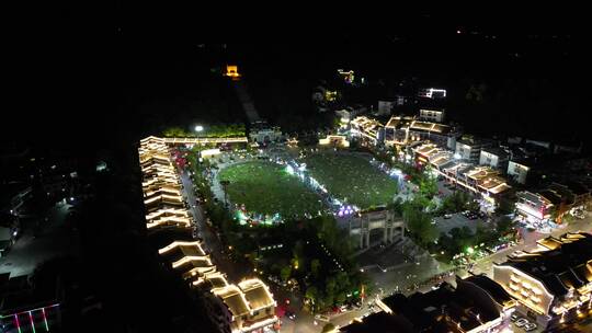 夜晚休闲广场市民乘凉航拍