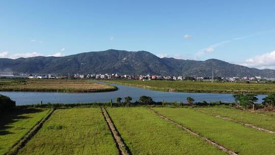 大气 航拍 福建 莆田 涵江 乡野 河流 远山