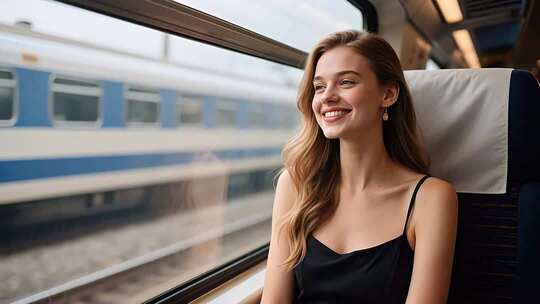 火车上微笑的女性乘客